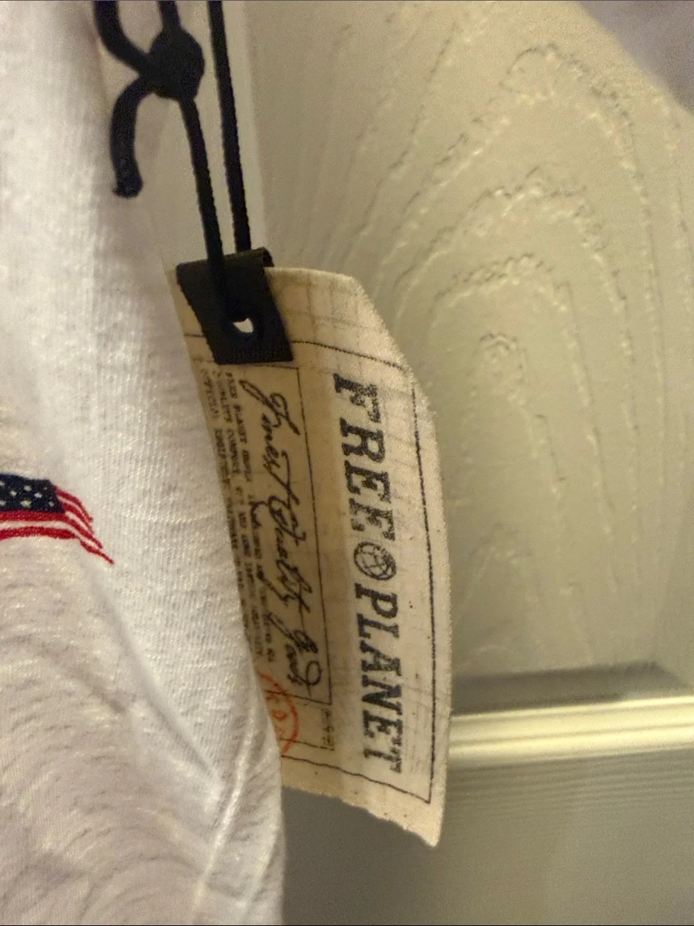 Free Planet White Henley Polo with Red & Blue Flag Embroidery - Picture 3 of 5